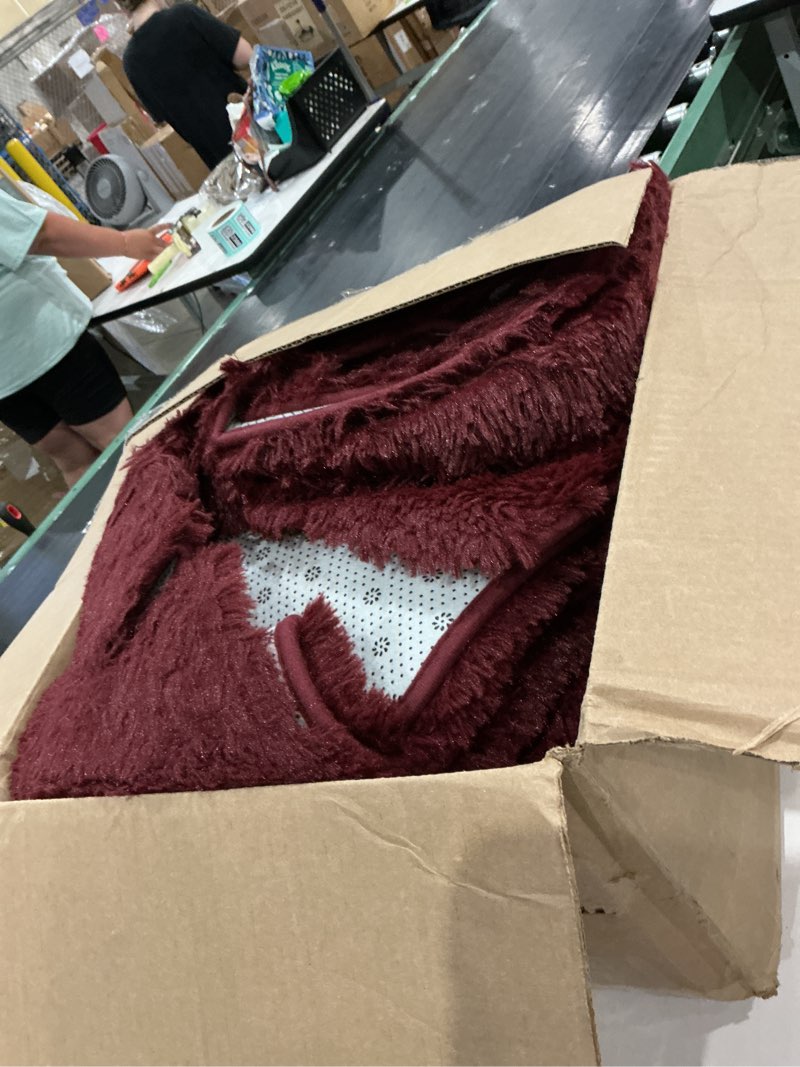 Condition photo showing As Is for fluffy burgundy red rugs for bedroom, dark red area rug for living room, soft shaggy plush cute floor carpet for boys kids girls bedroom, non slip and washable carpets for a-wine red