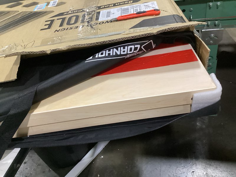 Condition photo showing As Is for gosports portable cornhole sets, 8 styles – choose 4 x 2 ft or 3 x 2 ft - boards include 8 bean bags, travel case, and game rules 4 x 2 ft wood design