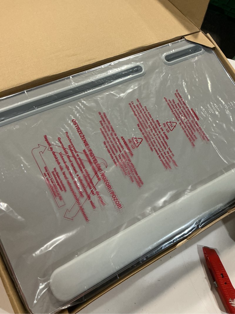 Condition photo showing New/Like New for foldwise 2-in-1 lap & bed desk with soft cushions - adjustable height & angle, foldable laptop stand for bed & couch - wrist rest, ipad holder, stopper & non-slip leather - bed table for adults & kids white(grey)