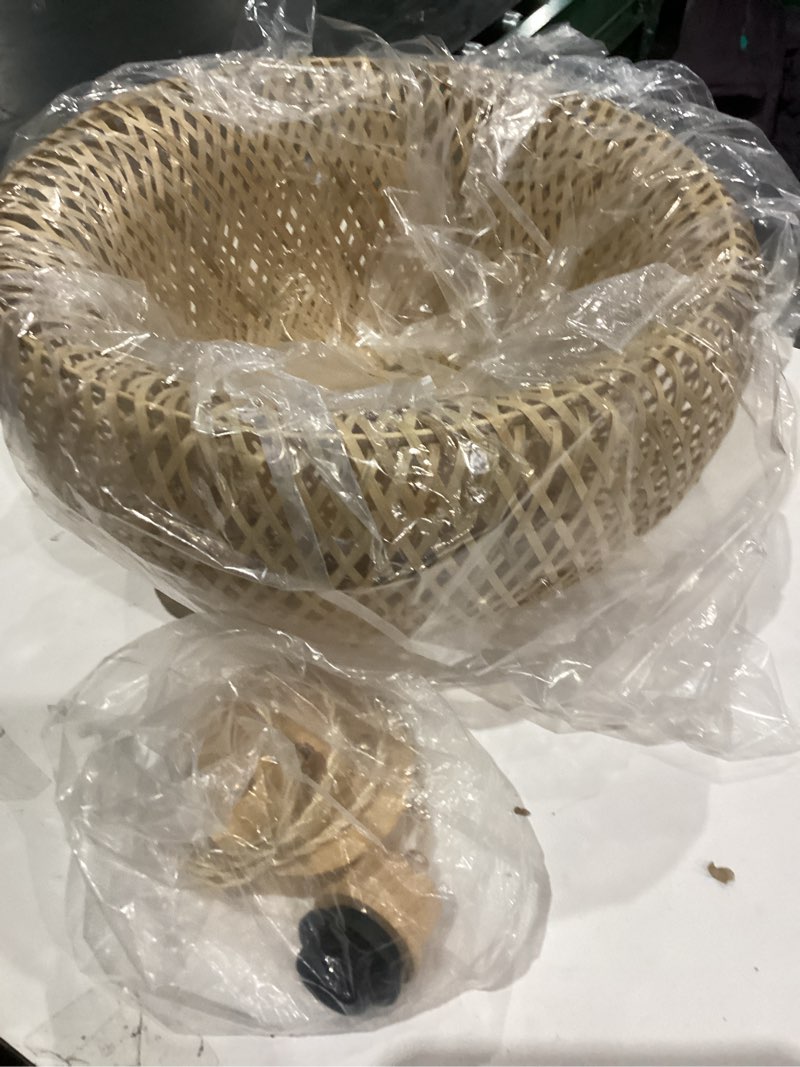 Condition photo showing As Is for Bamboo Large Pendant Light Fixture 17.8 inch One-Light Adjustable Rustic Basket Handmade Woven Pendant Lighting for Kitchen Island Farmhouse Dining Room Living Room Natural