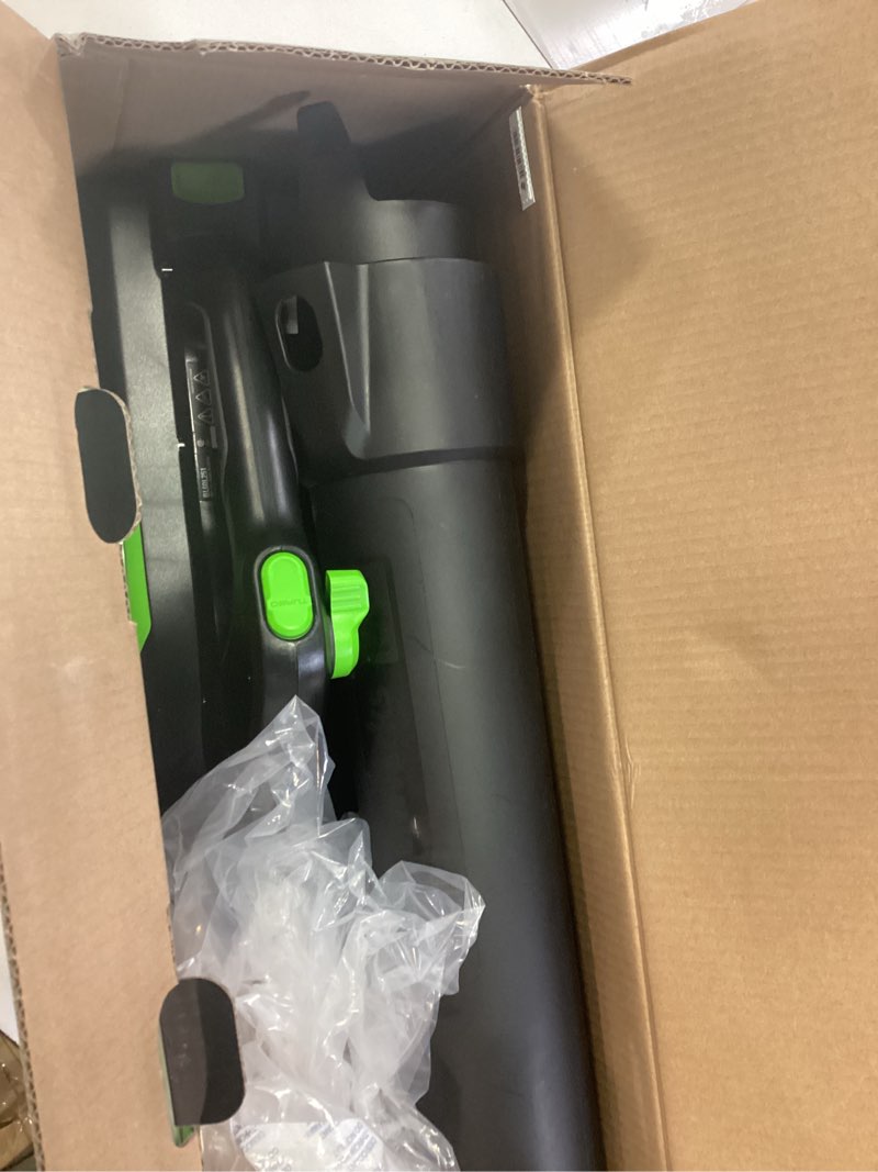 Condition photo showing As Is for greenworks 60v (610 cfm / 130 mph) cordless leaf blower, high power, lightweight & quiet operation for wet leaves, driveways and dense gravel, includes 2.5ah battery & 5a rapid charger blower (610 cfm), 2.5ah
