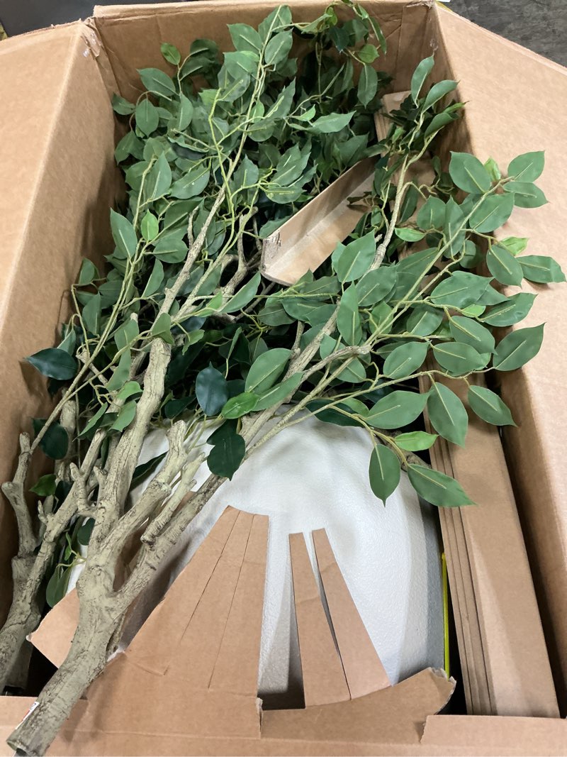 Condition photo showing Good Condition for 7ft large ficus artificial trees with natural curved trunks, 84" tall lush faux tree for home decor indoor, green lifelike fake ficus tree artificial plants in pot?set of 2? 1 7.2ft