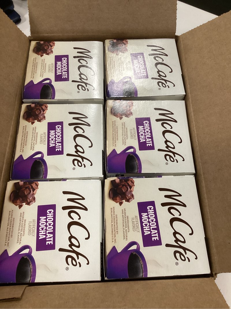 Condition photo showing New/Like New for McCafe Chocolate Mocha, Single Serve Coffee Keurig K-Cup Pods, Flavored Coffee, 60 Count, (6 Packs of 10) Chocolate Mocha 10 Count (Pack of 6)( BB 27/DEC/2025) 
