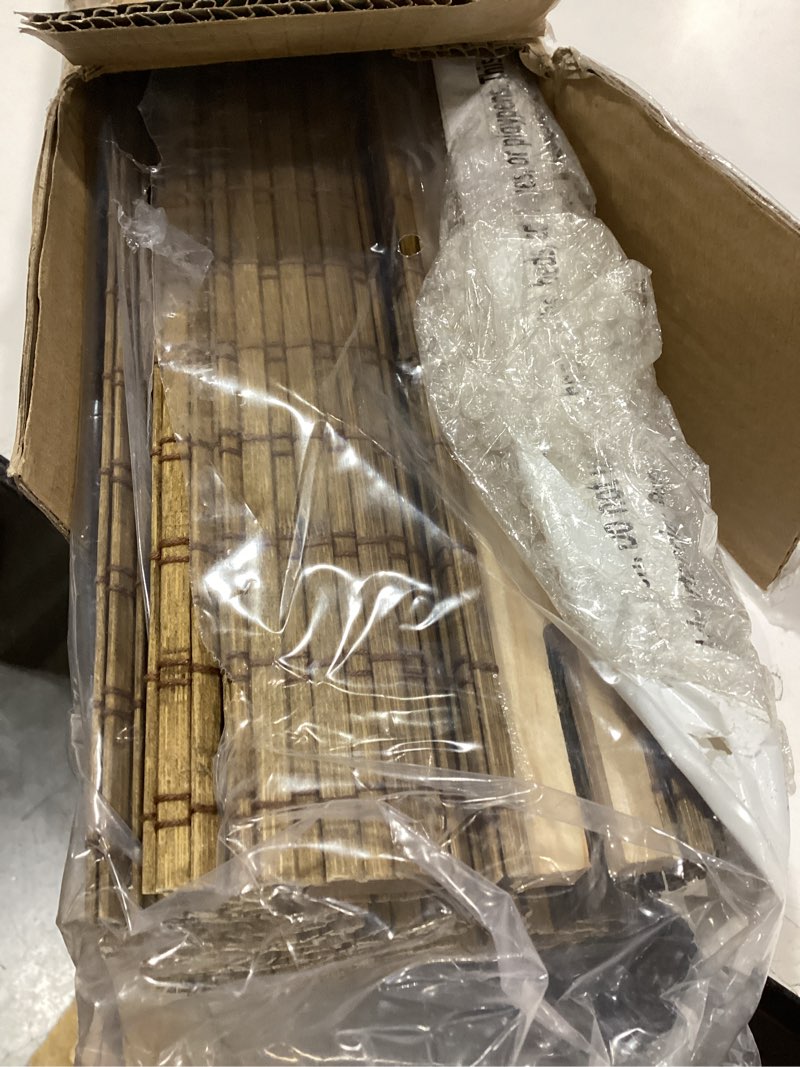 Condition photo showing New/Like New for LazBlinds No Tools No Drill Cordless Bamboo Roman Shades, Light Filtering Window Treatment, Roll Up Bamboo Blinds for Windows 32'' W x 64'' H, Brown Light Filtering-brown206 32" W x 64" H