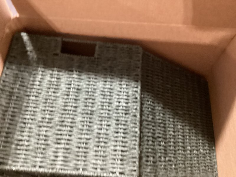 Condition photo showing Good Condition for set of 2 hand-woven paper rope wicker baskets, storage basket, foldable cube storage bins, green storage cubes, square baskets for organizing shelves, 12x12x12in paper rope green