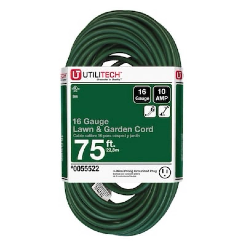 utilitech 75-ft 16 / 3 light duty 3 prong green outdoor extension power cord