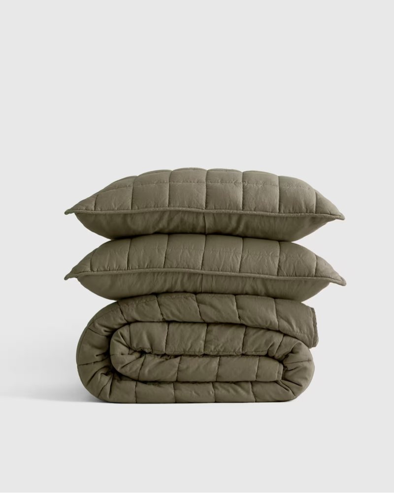 european linen box quilt set full/queen olive