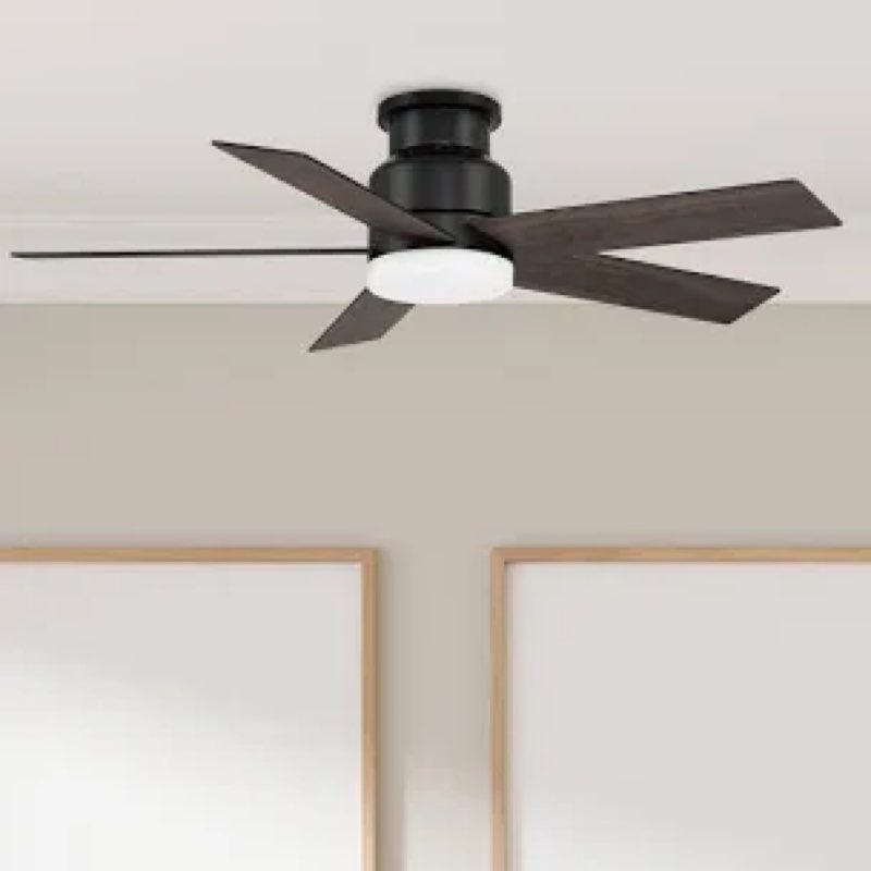 harbor breeze bristle 44-in matte black led indoor flush mount ceiling fan with light and remote (5-blade)