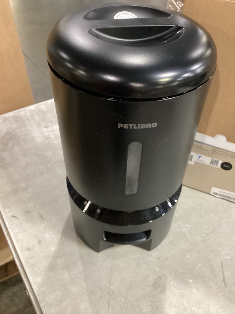 Condition photo showing As Is for petlibro automatic cat feeder with camera, 1080p hd video with night vision, 5g wifi pet feeder with 2-way audio, low food & blockage sensor, motion & sound alerts for cat & dog single tray black 5l-camera