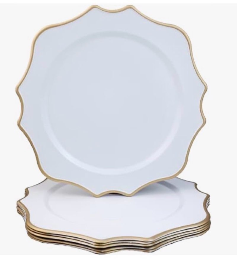 Omuriko White Chargers for Dinner Plates, 13 Inch Scalloped Plastic Decorative Table Charge Service 