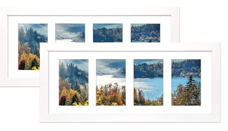 golden state art, 8x20 picture frame, white, collage frame display four 4x6 photos, horizontal or vertical, hd tempered glass, real wood molding, wall hanging, 2 pack