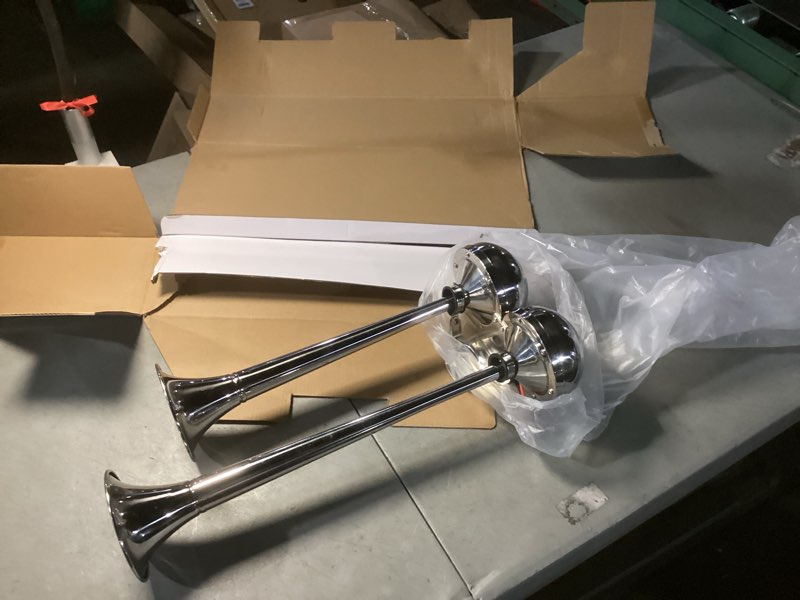 Condition photo showing Good Condition for amarine made 12v marine boat horn 125db stainless steel dual trumpet horn for ship truck rv trailer, low and high tone, 18-1/2"