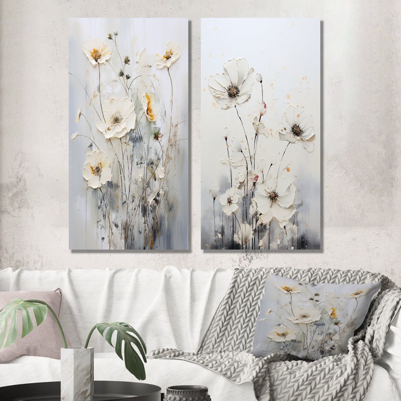White Wildflowers Floral Fantasy - Wildflowers Metal Wall Art Prints Set Of 3