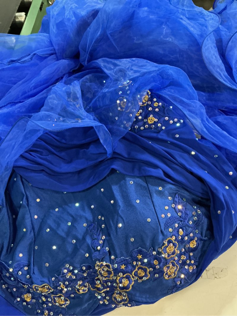 Condition photo showing Good Condition for (size:xl)women's ballroom dance dress - floral rhinestone professional modern waltz competition dress for prom & party x-large 034 royal blue