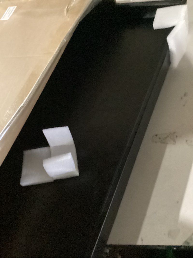 Condition photo showing New/Like New for 30x24 inches rectangle leather ottoman serving tray with hole handles, extra large modern service tray for living room, coffee table, bed, tea, food, countertop, kitchen, dinner, picnic (black) black 30" x 24" x 2"