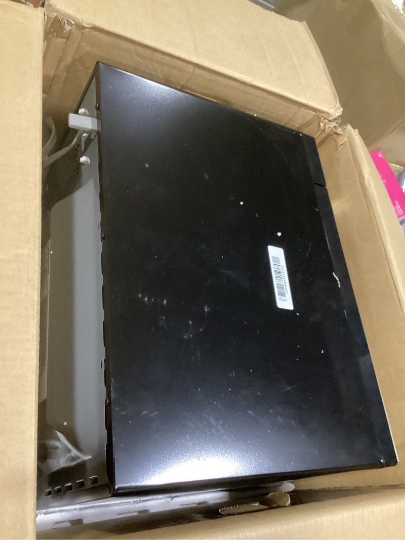 Condition photo showing As Is for Farberware 1.3 Cu. Ft. Countertop Microwave Oven – 1000 Watts Power, Auto Cook Settings, Defrost, Easy Clean and Child Safety Lock - Stainless 1.3 Cu. Ft. Stainless Steel