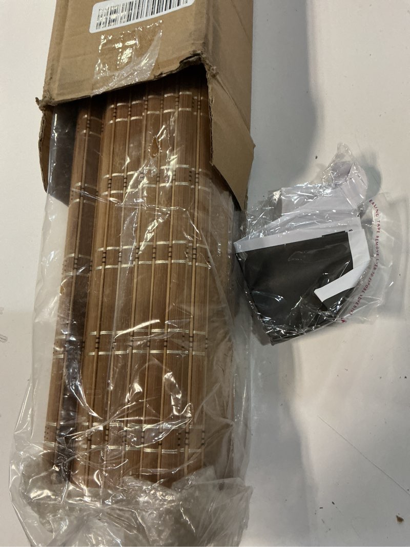 Condition photo showing Good Condition for LazBlinds No Tools No Drill Cordless Bamboo Roman Shades, Light Filtering Window Treatment, Roll Up Bamboo Blinds for Windows 30'' W x 64'' H, Brown Light Filtering-brown206 30" W x 64" H