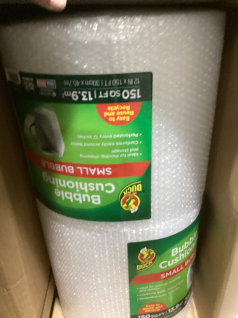 Condition photo showing Good Condition for duck brand small bubble cushioning wrap for moving, shipping & mailing, 600 ft bubble packing wrap extra protection packaging boxes & mailers, clear bubble roll moving supplies 150 ft each 4 rolls 12 in. x 600 ft.