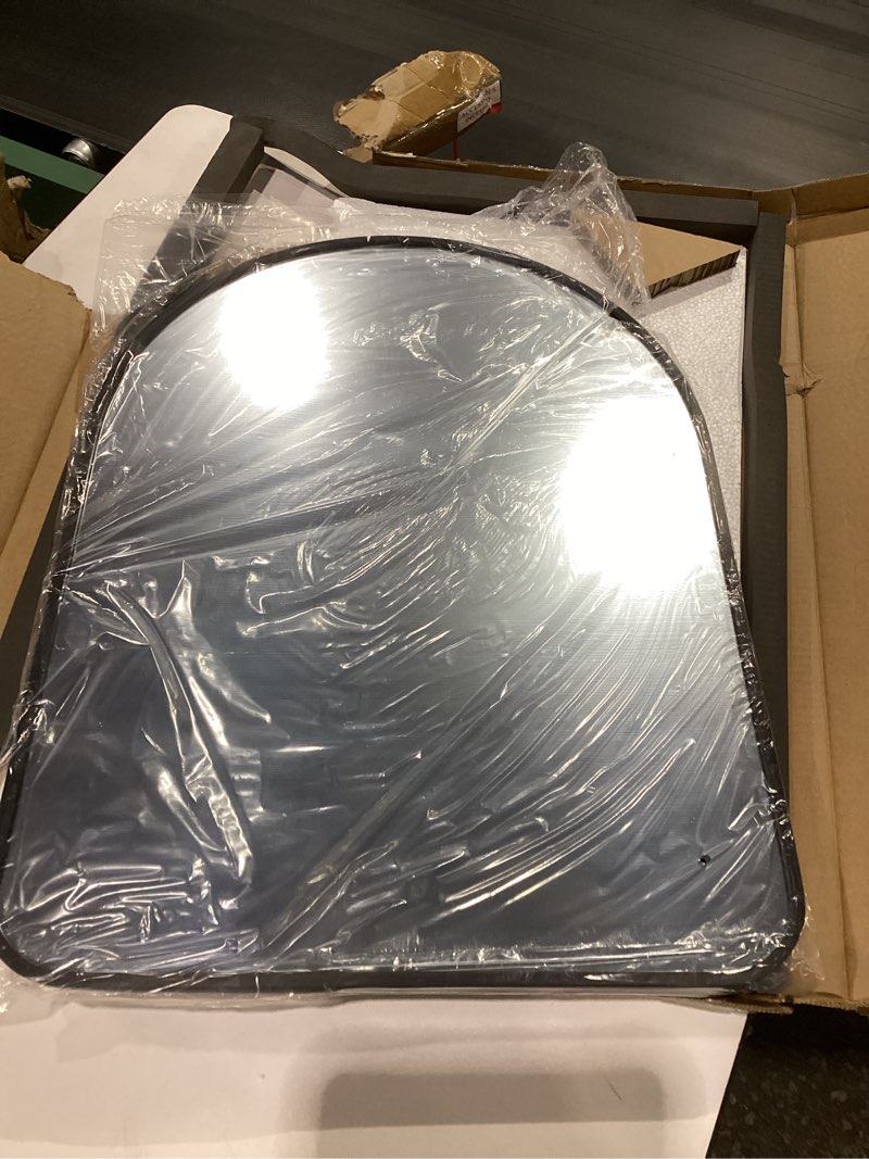 Condition photo showing Good Condition for forbath arched bathroom mirror 18x24 inch, black bathroom mirror wall mounted modern aluminum alloy frame arch mirror for bedroom living room entryway, hanging or leaning against wall