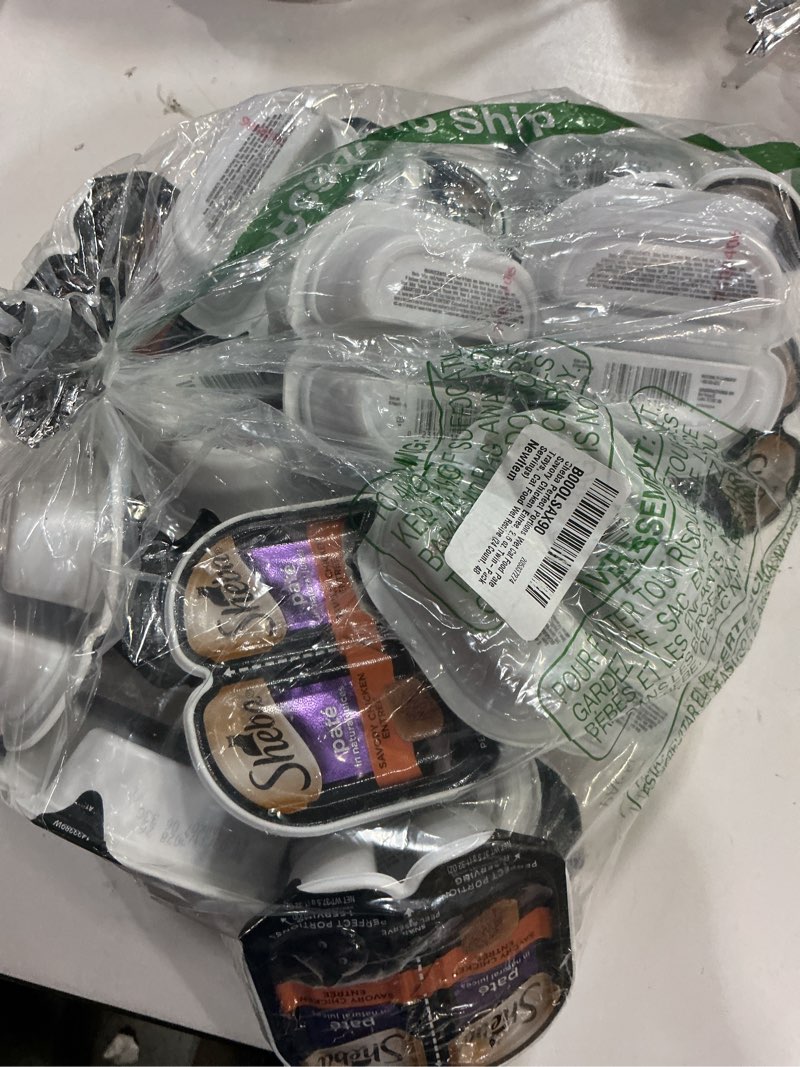 Condition photo showing New/Like New for (bb:03/31/2028)sheba perfect portions wet cat food pate savory chicken entree, 2.6 oz. twin-pack trays, cat food wet recipe (24 count, 48 servings) chicken 24 count (pack of 1)