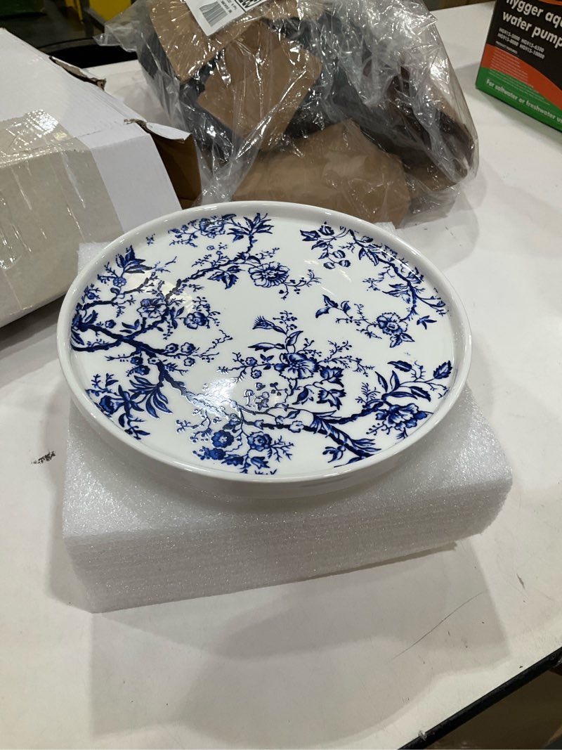 Condition photo showing Good Condition for crapyt cake stand, round cake display stand, dessert display | cupcake stands ceramic for cakes, fruits, snacks, mini cake stand, 7.87×4.13" brown and white