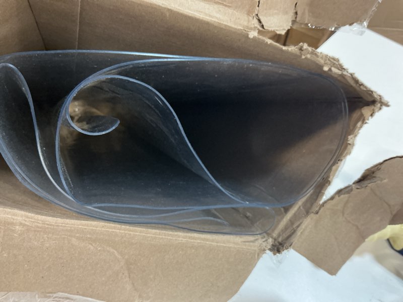 Condition photo showing As Is for 60x84 Inch Clear Plastic Table Protector Thick Wipeable PVC Vinyl Tablecloth Furniture Surface Protection PVC Protective Desktop Cover Waterproof Large Dining Tabletop Desk Top Blotter Runner Mat Pad Clear Color Rectangle Shape 1.5mm Thick 60\" x 72\" (Rectangular,obong)