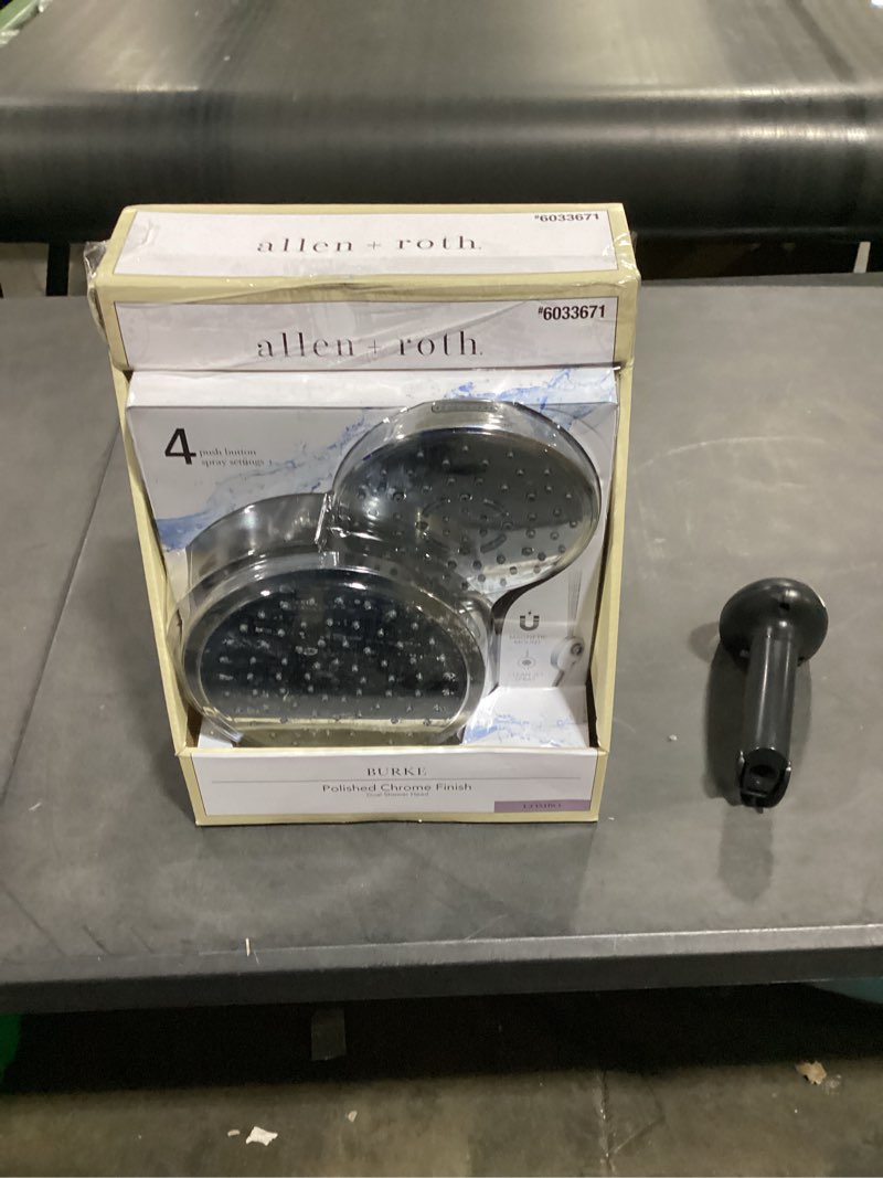 Condition photo showing As Is for allen + roth burke chrome 6.3-in dual head shower faucet bar system with 3-way diverter
