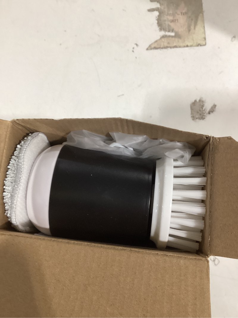 Condition photo showing As Is for Electric Spin Scrubber, Cordless Shower Scrubber with Battery Level Display, 2 Speeds Electric Scrubber for Cleaning with 6 Replaceable Heads, Cleaning Brush for Bathroom/Sink/Window White