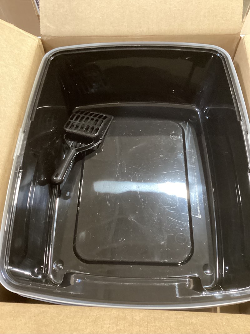 IRIS USA 2 Pack Large Open Top Cat Litter Box with High Sides, Scatter Shield & Scoop, Black, for In
