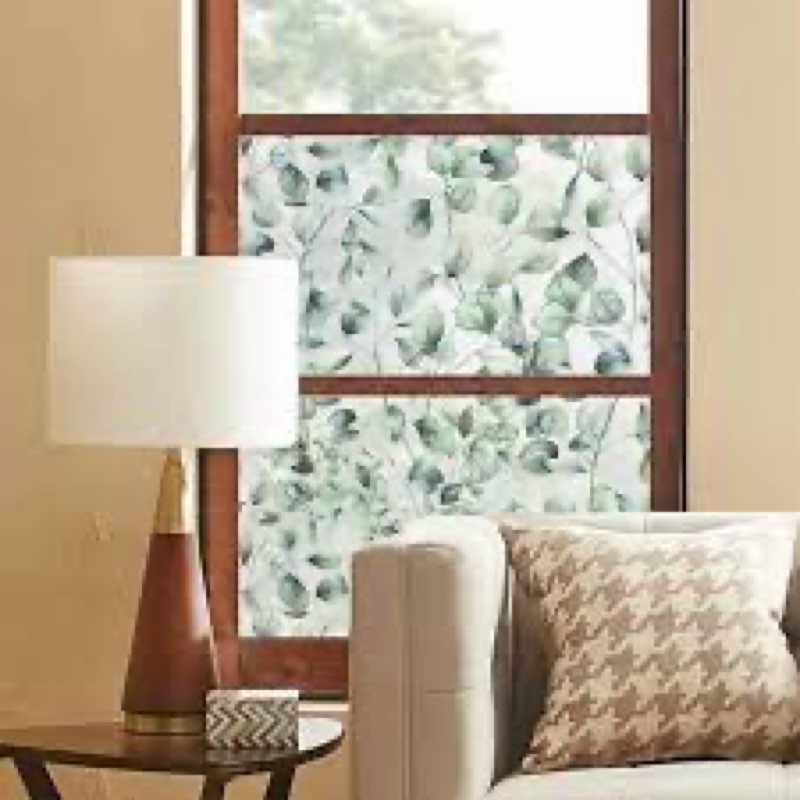 Flortlias Botanical Green Privacy Window Film, Eucalyptus Leaves Window Clings for Bathroom,35” x 78”