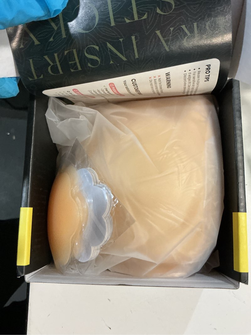 Condition photo showing New/Like New for Double Sided Sticky Bra Push Up, Invisible Bra Pad Inserts for Large Breasts, Adhesive Bra for Bikini Swimsuit (Off White, Medium) Off-white Medium