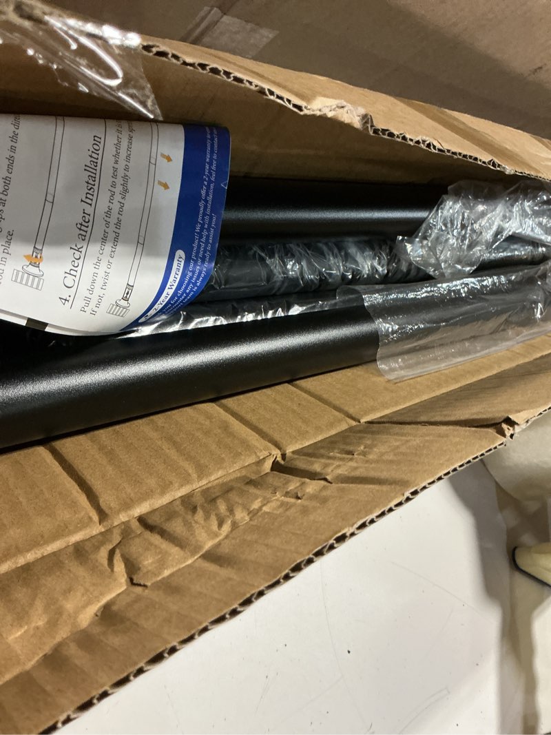 Condition photo showing Good Condition for tension curtain rod 51-146 inch(4.25-12.16ft), long outdoor tension rod for patio window gazebo, no drill dual-end adjustable spring shower rod, rust proof easy to install, rod diameter 1.26in black black 51"-146"