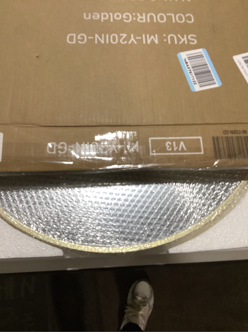 Condition photo showing New/Like New for Gold Round Mirror, 24 inch Circle Mirror, Gold Metal Frame Bathroom Mirrors, Round Wall Mounted Mirrors for Bathroom, Hallway, Living Room, Bedroom. Gold 24"L x 24"W