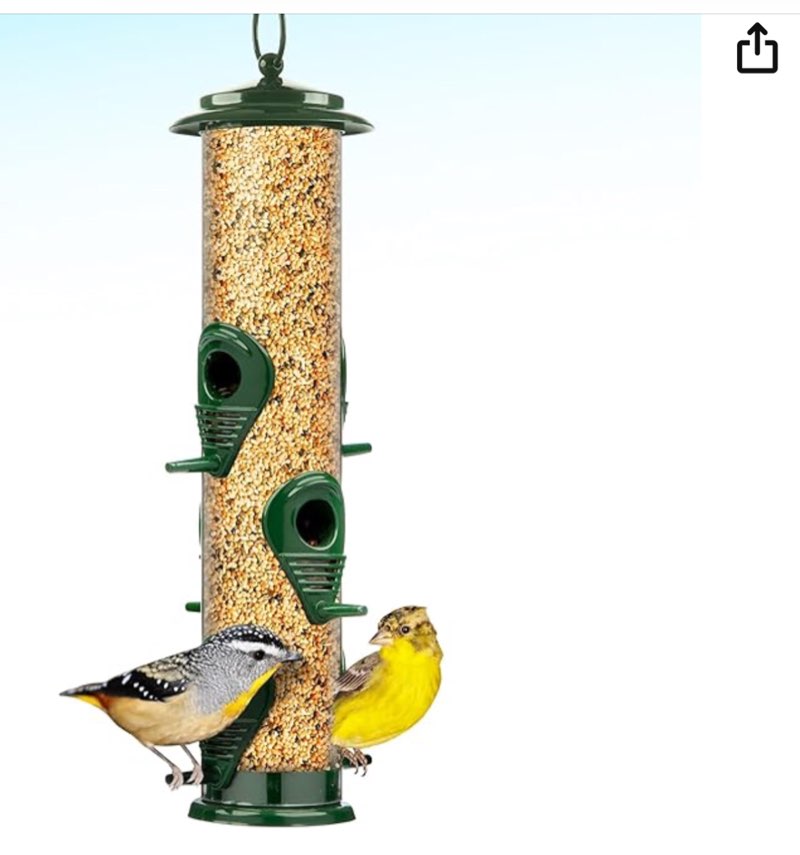 gray bunny 6-port bird feeders for outdoors hanging - premium grade metal tube bird feeder, chew-proof, weather and water resistant