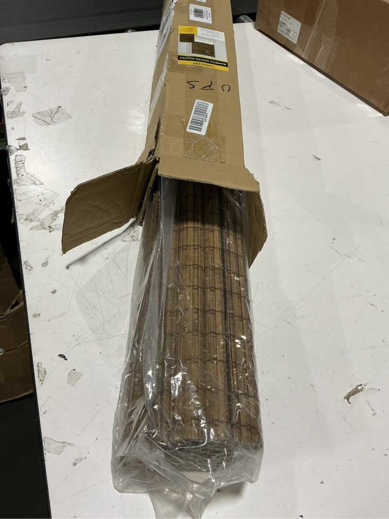 Condition photo showing New/Like New for cordless bamboo roman shades for windows, blinds size (34" w ×64" h) colour (highfield teak) ?room darkening?highfield teak 34" w × 64" h