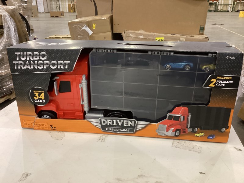 Condition photo showing New/Like New for Driven by Battat – Large Toy Carrier Truck for Kids – Toy Transport Truck & 2 Toy Cars – Toy Pull-Back Cars – Pretend Play – 3 Years + – Turbo Transport