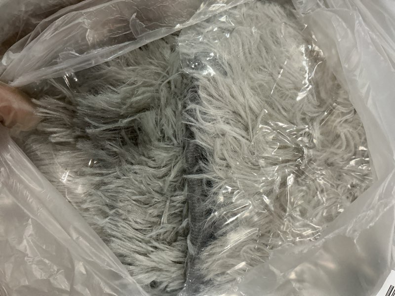 Condition photo showing As Is for floralux rugs for living room, 6x9 large shag area rug, tie-dyed light grey soft fluffy carpets for bedroom