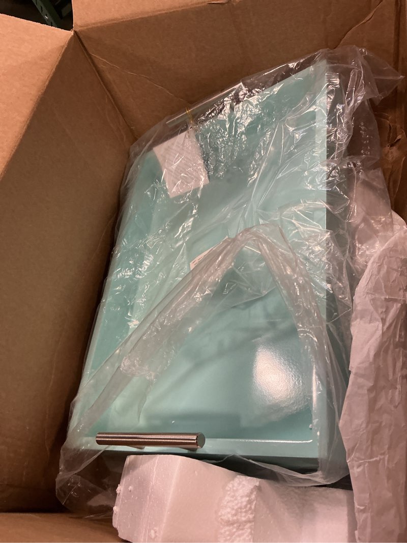 Condition photo showing Good Condition for Kate and Laurel Lipton Decorative Tray with Polished Silver Metal Handles, Pastel Teal 16.5" x 12.3" x 3.3" Light Teal