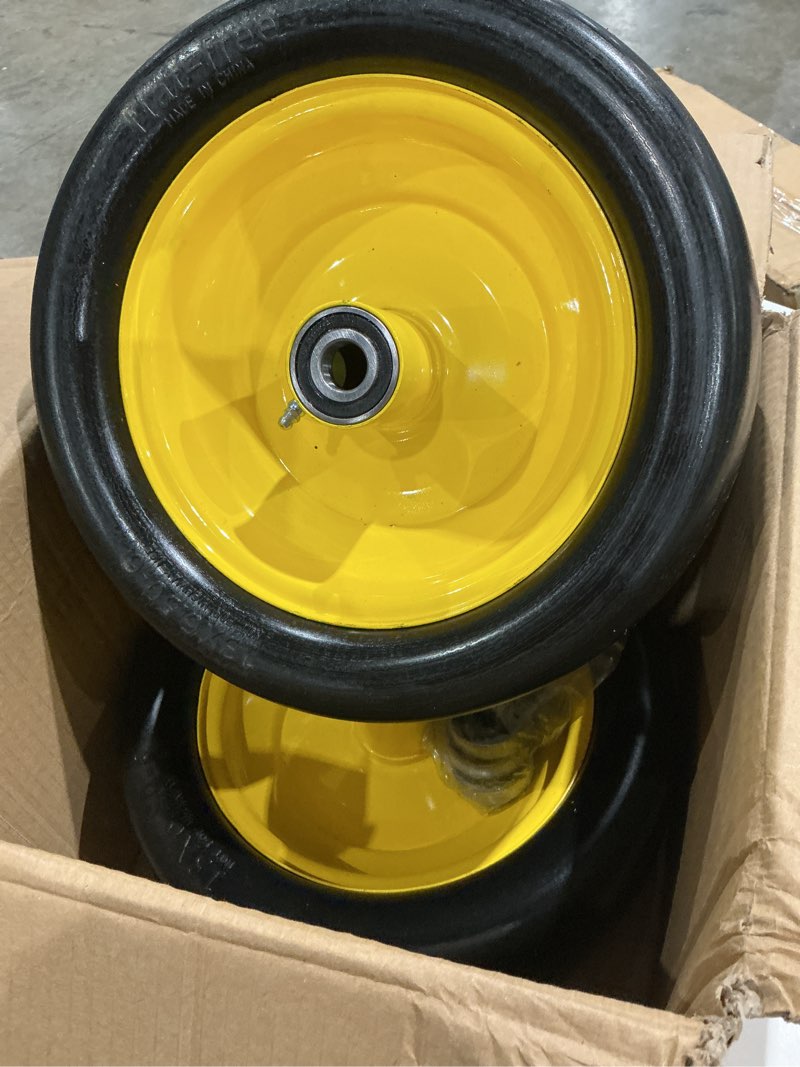 Condition photo showing As Is for 2pcs 11x4.00-5 lawn mower tires flat free for zero turn front mower | 11x4.00-5 zero turn tires with 3/4" bearing extra 5/8” bearing, 3.4"-5" adjustable centered hub, 350lbs, solid front caster