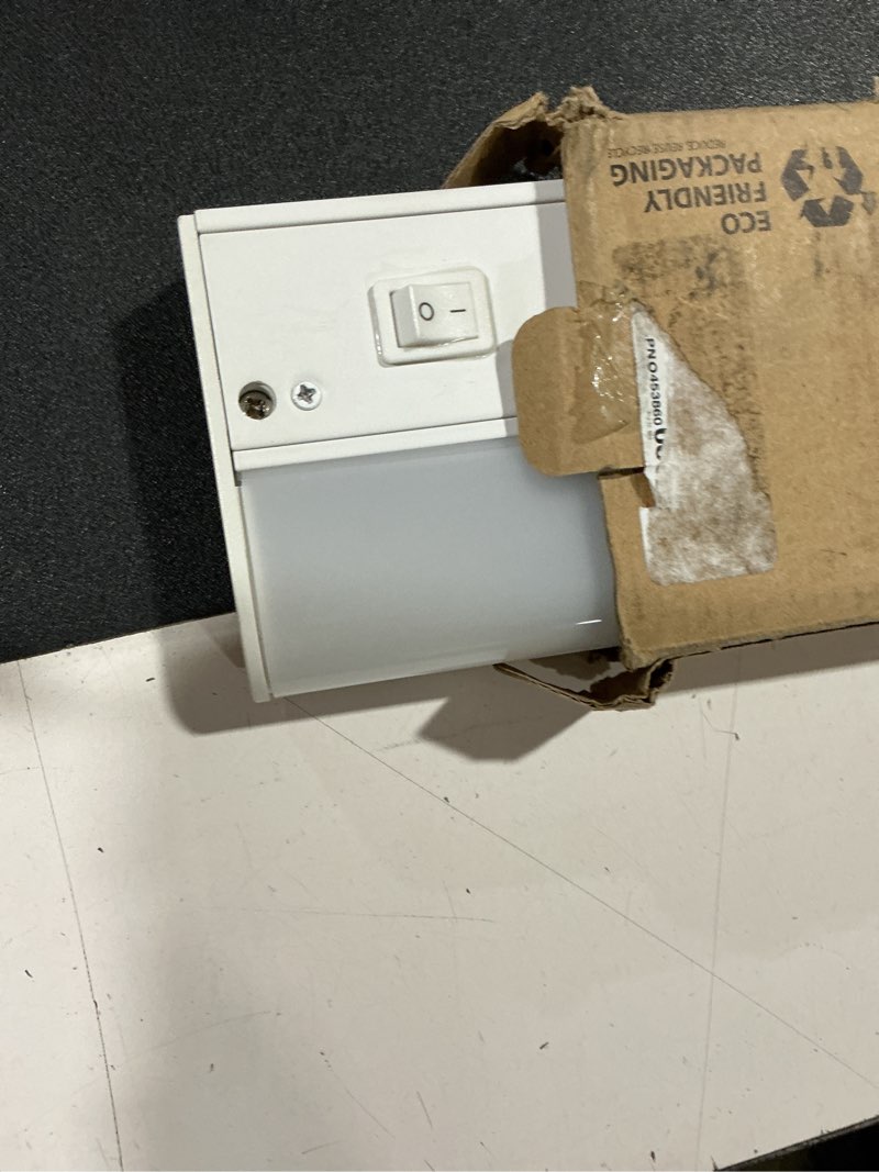 Condition photo showing As Is for getinlight inlight 18-inch hardwired only led under cabinet lighting, soft white(3000k), dimmable, matte white finished, etl listed, in-0201-12-wh soft white 18-inch