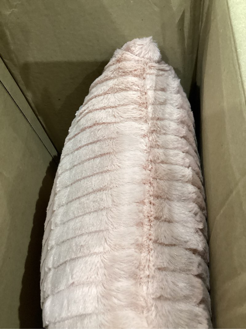 Condition photo showing Good Condition for parklane luxury faux fur decorative throw pillow,17”x17” square, super soft plush, striped texture, cozy blush accent for sofa, bed, or chair, modern home décor