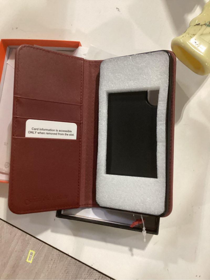 Condition photo showing Good Condition for shieldon genuine leather case wallet for galaxy s25 edge 6.7", wine red | magnetic closure, rfid blocking, credit card holder, kickstand, folio design, shockproof protective cover for galaxy s25 edge wine red