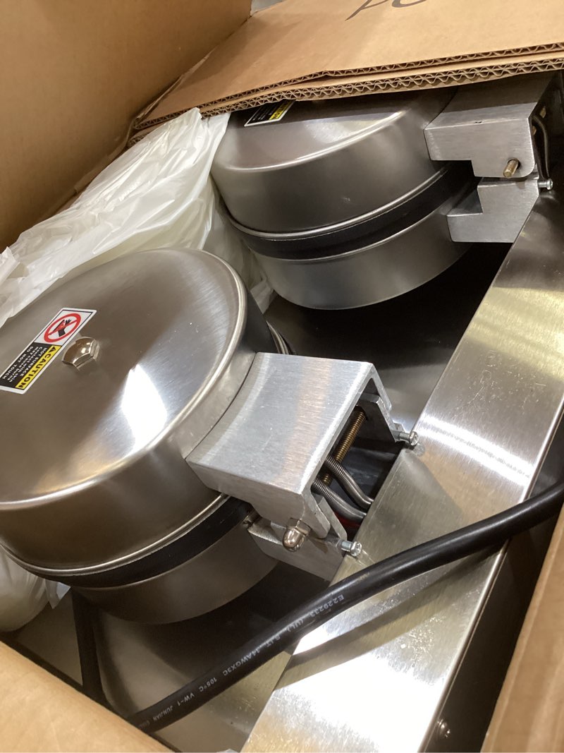 Condition photo showing As Is for vevor commercial waffle maker, dual-head round waffle baker machine, 2460w non-stick stainless steel belgian waffle iron with temp and time control, handle, for restaurant bakery snack bar family 2-head