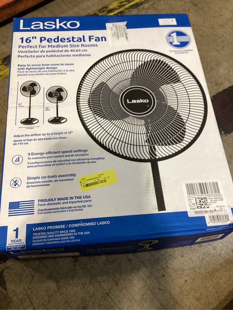 Condition photo showing Good Condition for lasko 16" oscillating adjustable pedestal fan with 3-speeds, s16500, black