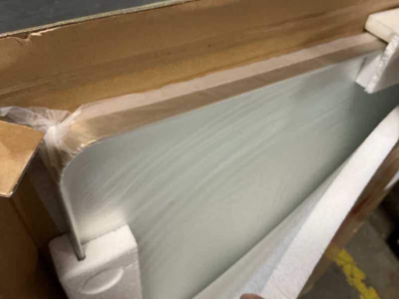 Condition photo showing Good Condition for loaao 24”x36” gold bathroom mirror, rounded rectangle gold frame mirror, brushed gold bathroom vanity mirror wall-mounted, anti-rust, hangs horizontally or vertically gold 36"l x 24"w