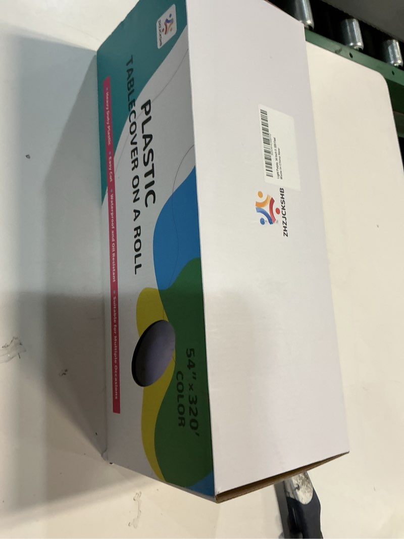 Condition photo showing New/Like New for 54IN X 320FT Plastic Table Cover Roll with Cutter Box, Cut to Size Plastic Table Cloths for Parties, Birthday, Disposable Tablecloth Roll for All Shape Tables (Light Purple, 54 Inch X 320 Feet) Light Purple 3840" x 54" (Rectangular)