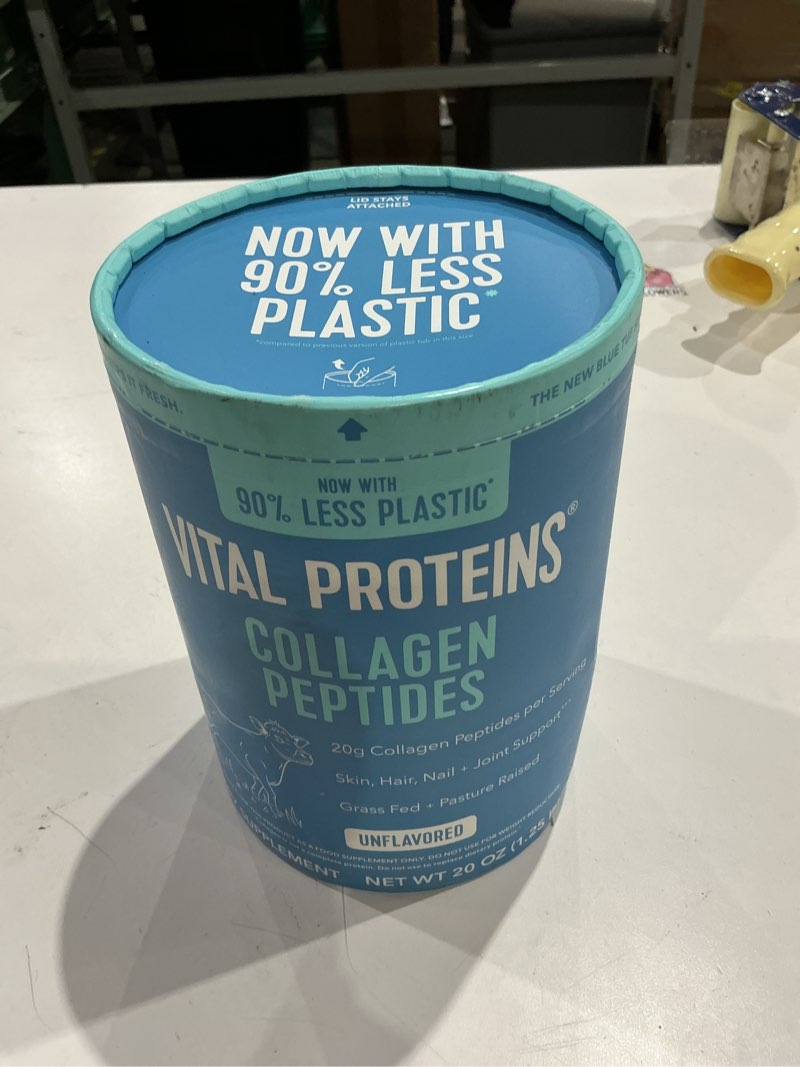 Condition photo showing New/Like New for vital proteins collagen peptides powder advanced with hyaluronic acid & vitamin c, 20oz collagen protein, unflavored, 27 servings unflavored 27 servings (pack of 1)