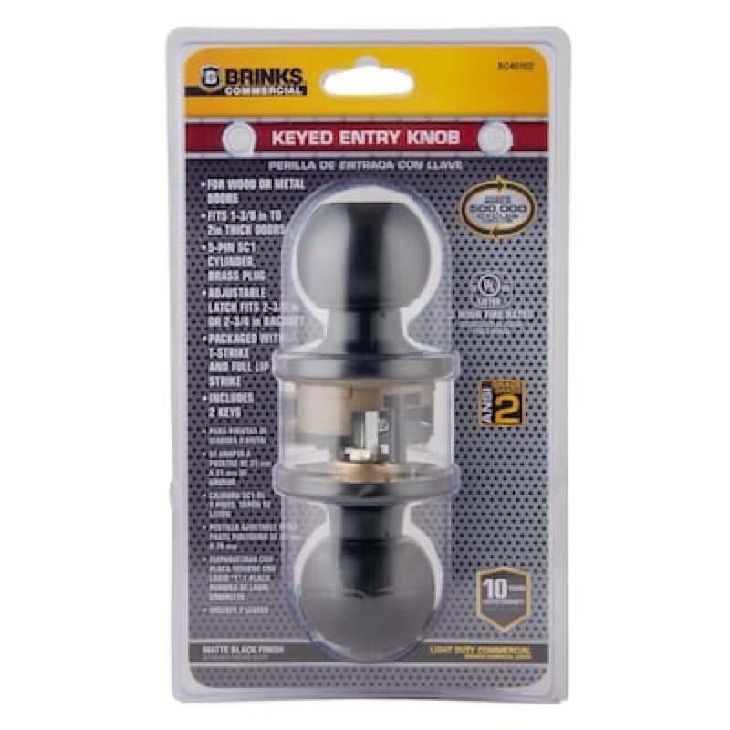 BRINKS COMMERCIAL Light Duty Commercial Knob Matte Black Interior or Exterior Keyed Entry