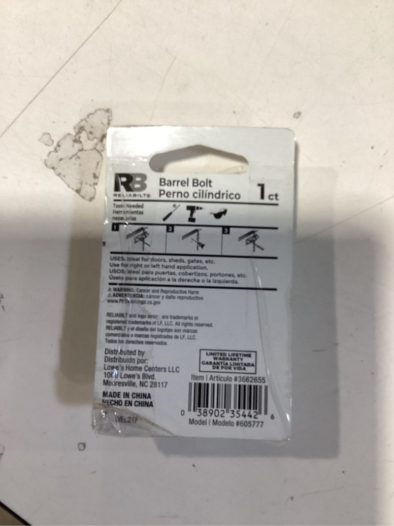 Condition photo showing Good Condition for reliabilt 2-in white steel barrel bolt item #3662655 | model #605777