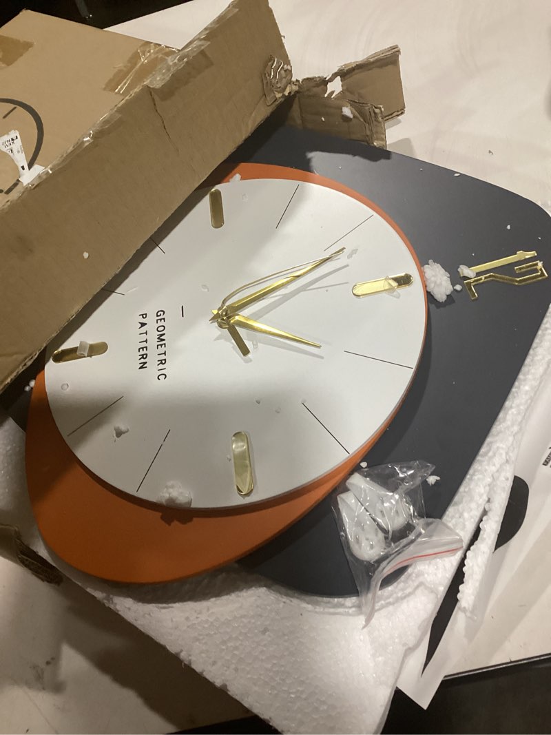 Condition photo showing Good Condition for FLEBLE Modern Large Wall Clocks for Living Room Decor Wood Silent Decoration Wall Clock Pendulum Battery Operated Non-Ticking for Kitchen Bedroom Office Home 16 inch Clock Wall Decor for Indoor House 16*24in